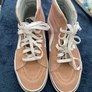 Salmon pink high top vans